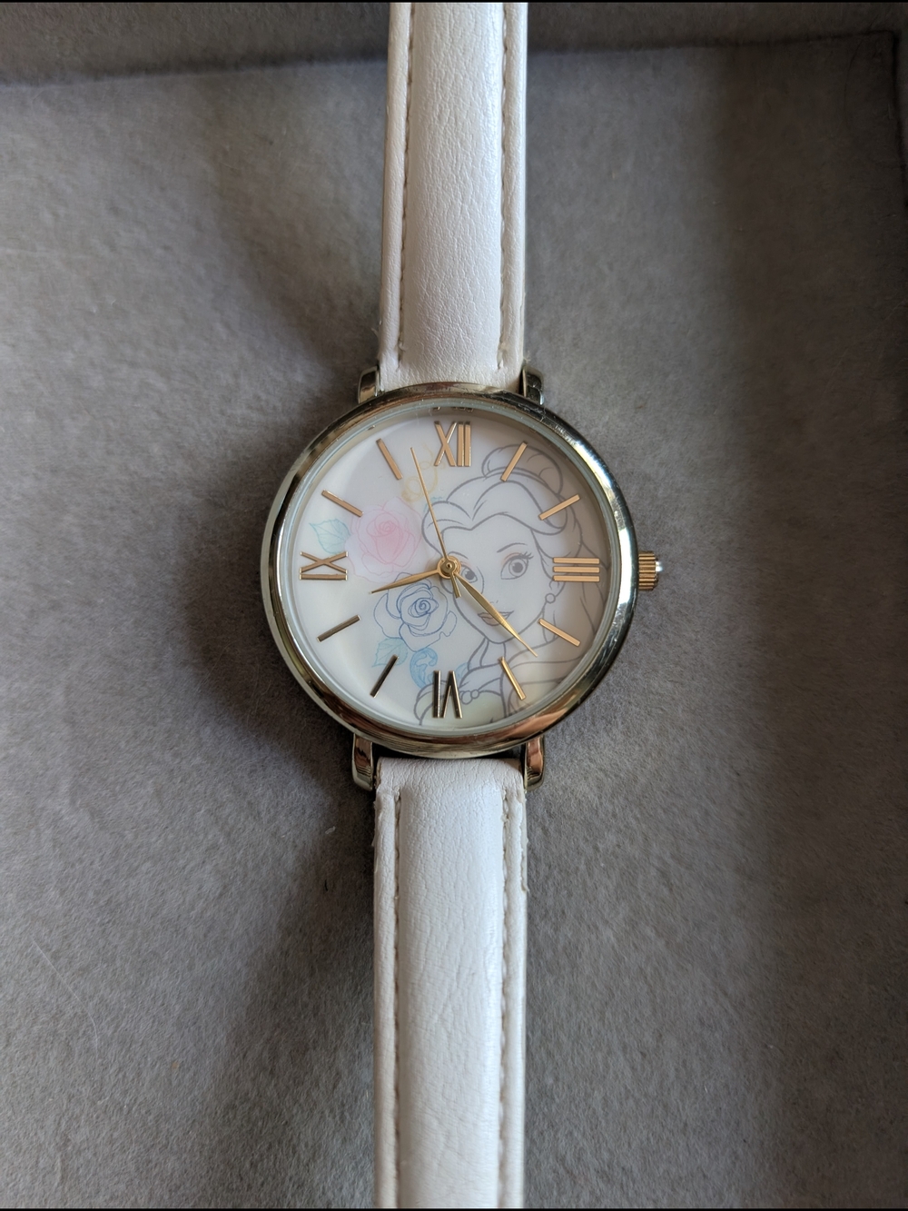 ​Disney Princess Belle Watch White Faux Leather Strap Gold Tone Beauty & The Bea